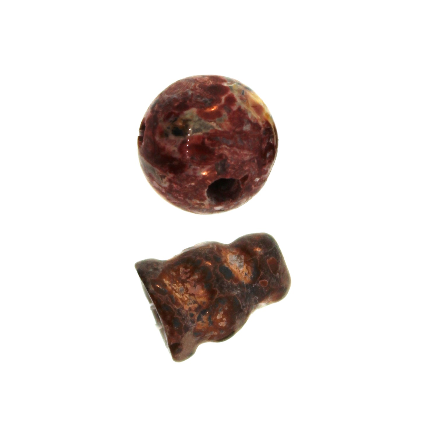 10X8mm & 10mm Lepoard Skin Jasper Plain 3 Hole (1) & Guru (1) Beads