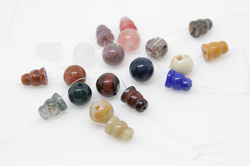 10X8mm & 10mm Assorted Stones (Mix C) Plain 3 Hole (1) & Guru (1) Beads