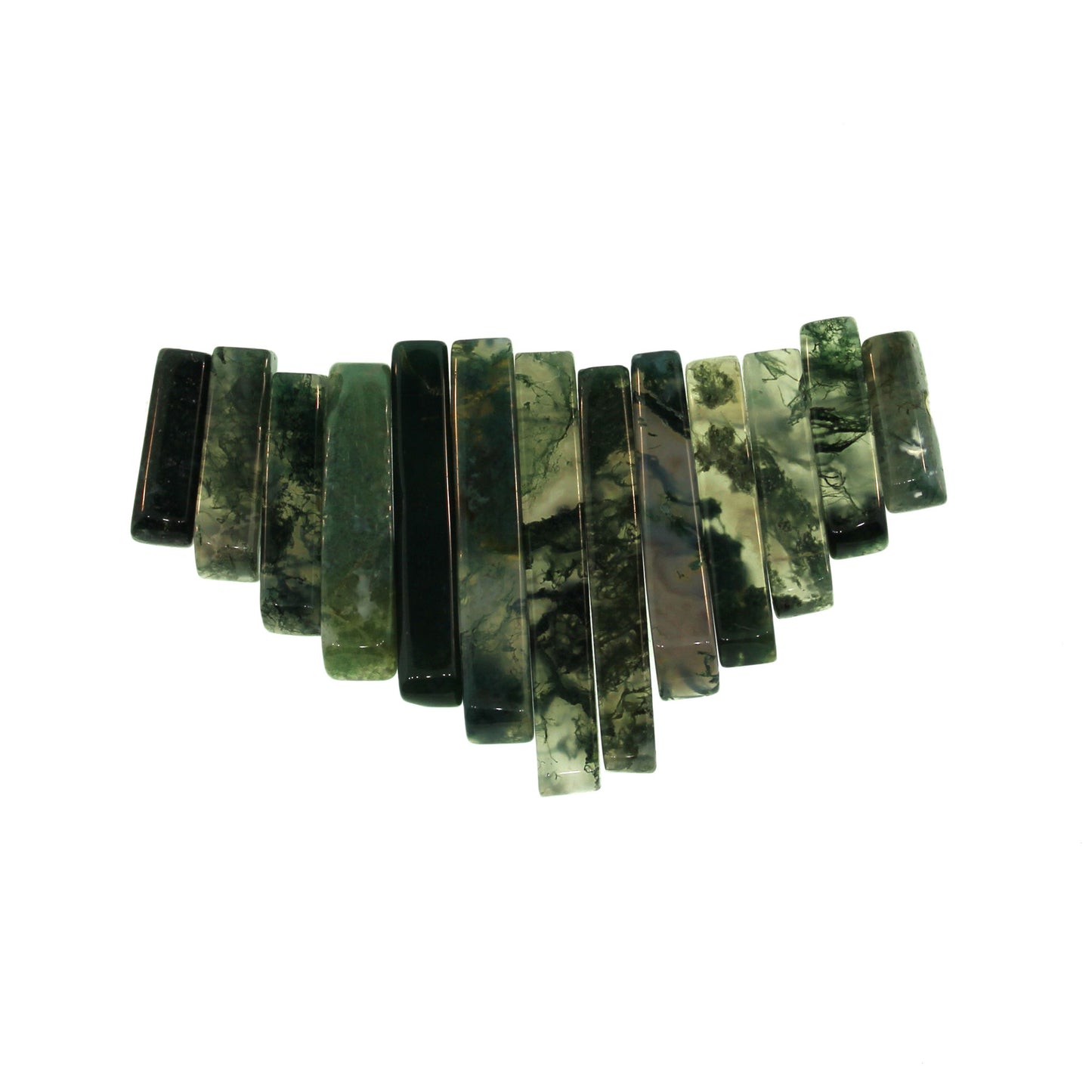 Graduated Moss Agate Plain 13 Pcs Collar Beads