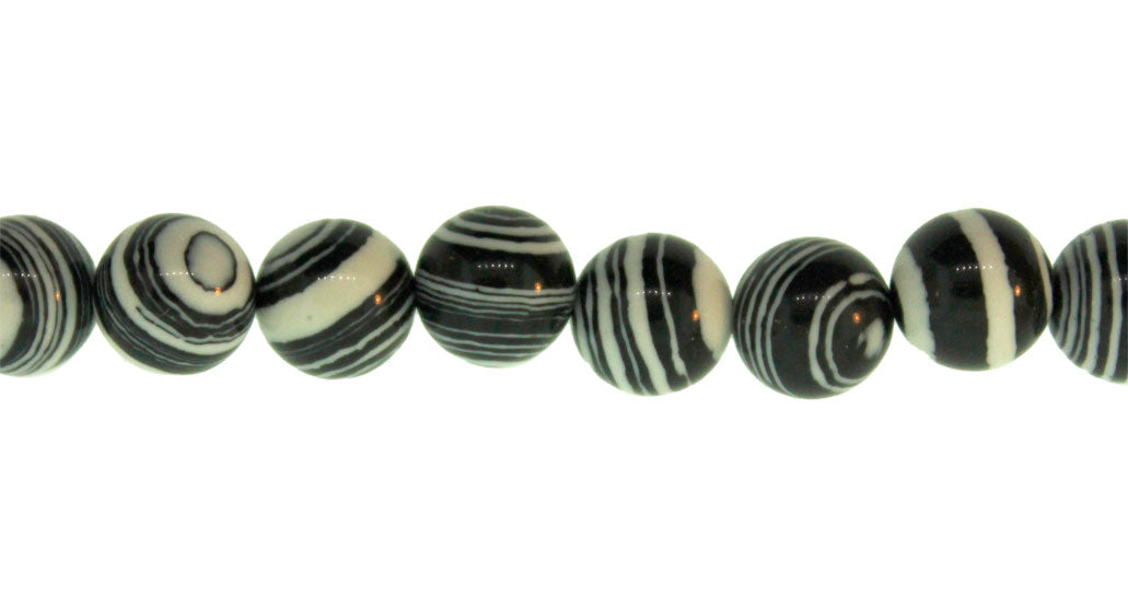 15.5 inch - 16 inch 6mm Black/ White Calsilica Synthetic Plain Round Beads