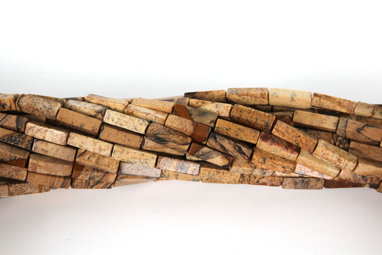 16 inch 4X13mm Picture Jasper Plain Square Tube Beads