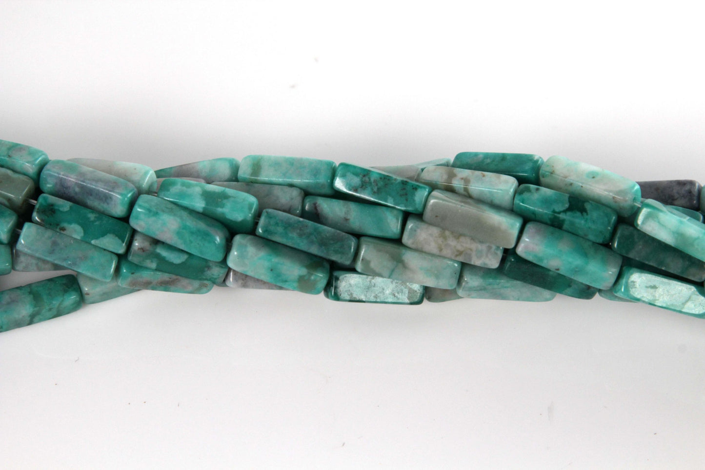 16 inch 4X13mm Green Flower Agate Plain Square Tube Beads