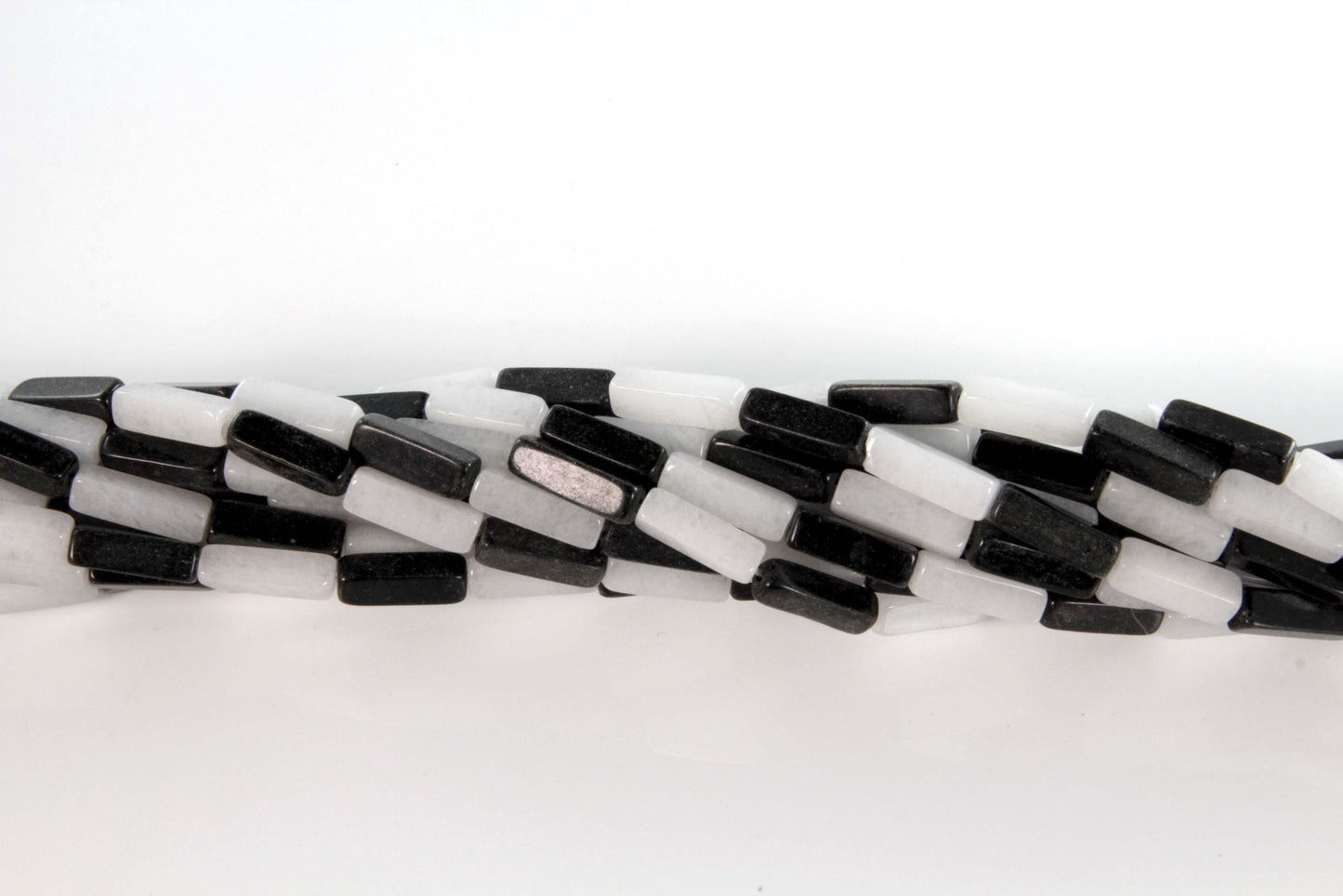 16 inch 4X13mm Black Jasper/Snow Quartz Plain Square Tube Beads