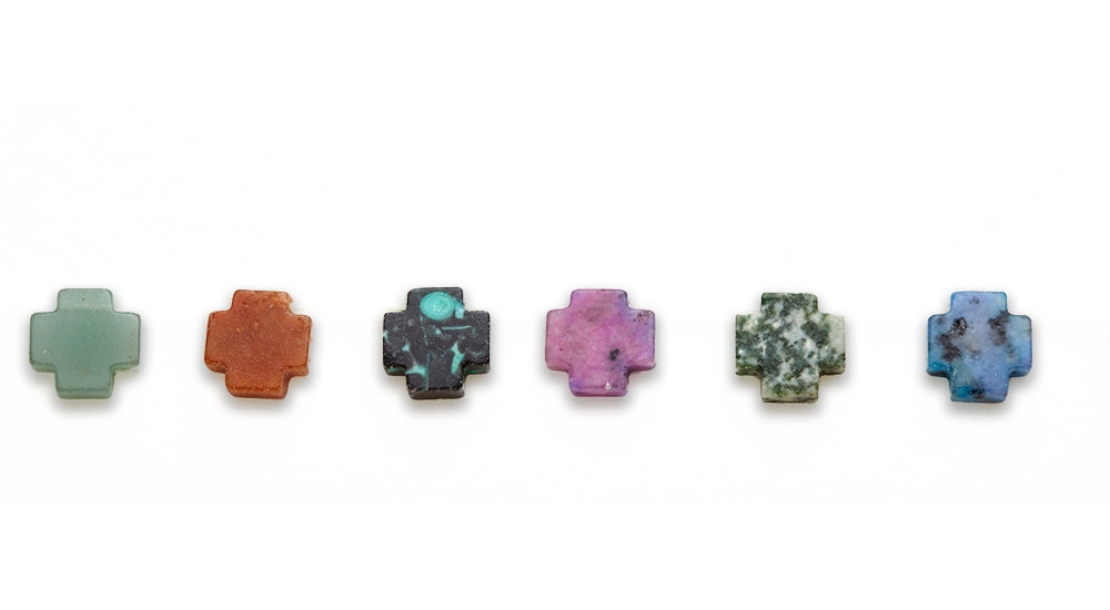 15-16 inch 15mm Multi Stone Cross W/Tube Plain Beads