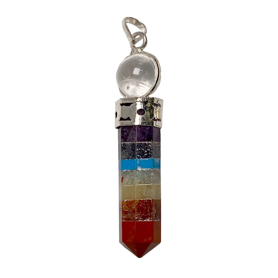Seven stones of the chakras, point pendant with sphere