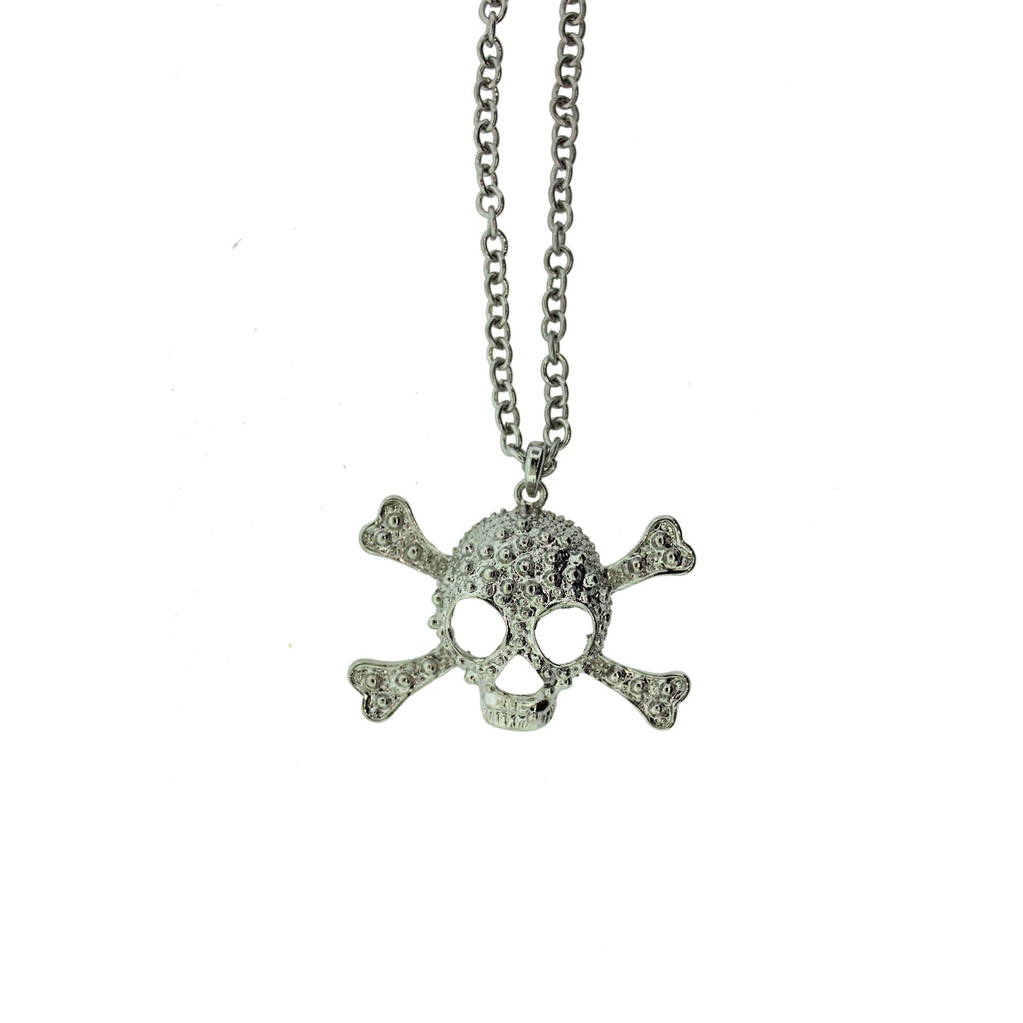 18 inch Zinc Alloy Rhodium Plated Skull Necklace