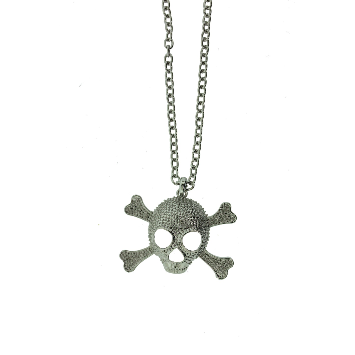 18 inch Zinc Alloy Rhodium Plated Skull Necklace