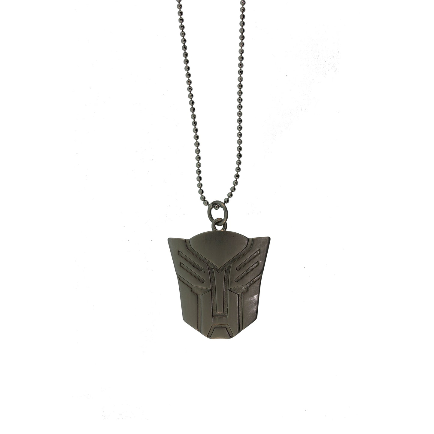 18 inch Zinc Alloy Matt. Rhodium Mask Necklace