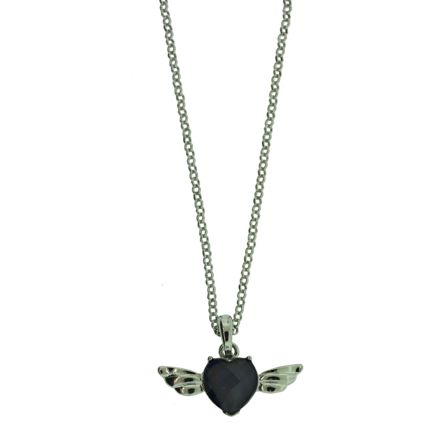 18 inch Zinc Alloy Rhodium Plated Heart With Wings Necklace