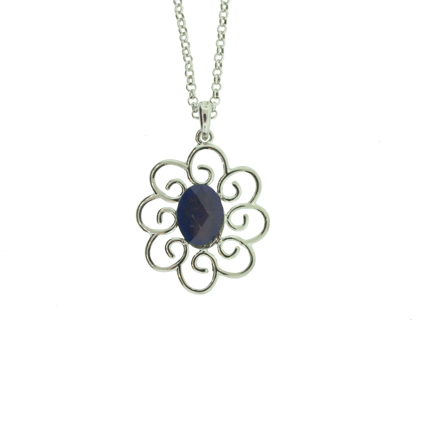 18 inch Zinc Alloy Rhodium Plated Flower Necklace