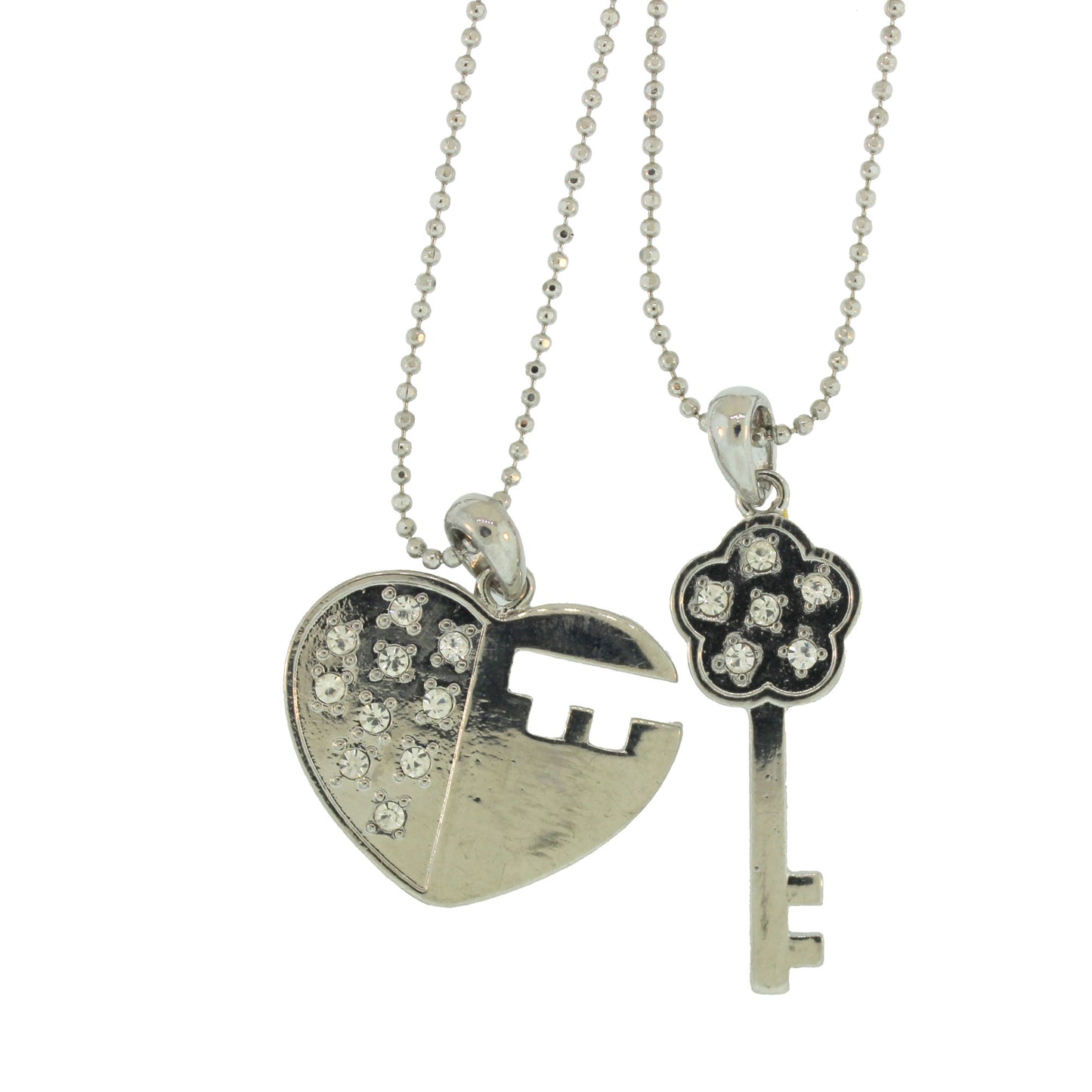 Zinc Alloy Silver Plated Heart And Key Necklace