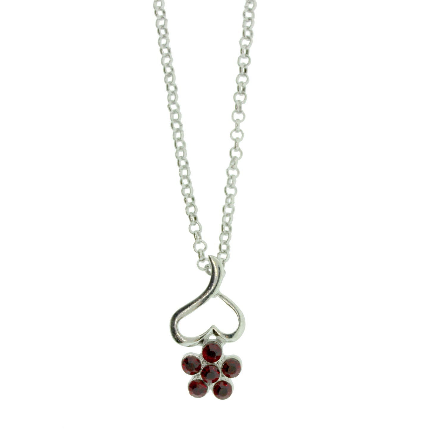 18 inch Zinc Alloy Rhodium Plated Flower Necklace