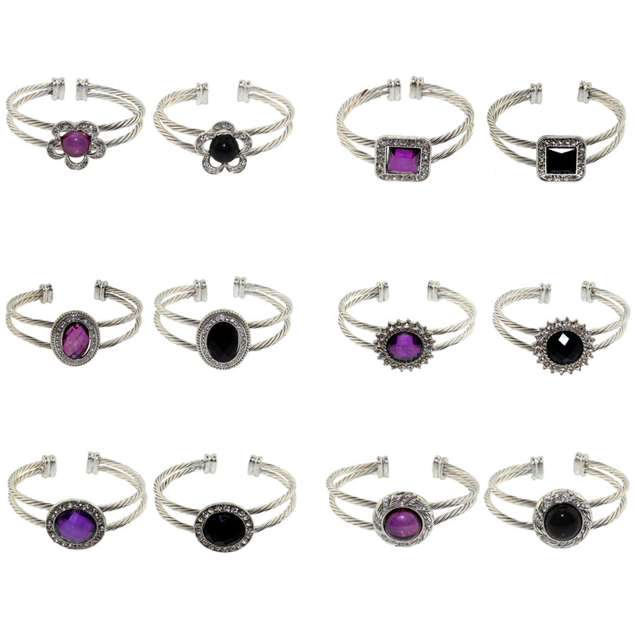 Zinc Alloy Silver Plated Black/Purple Formic Bracelets