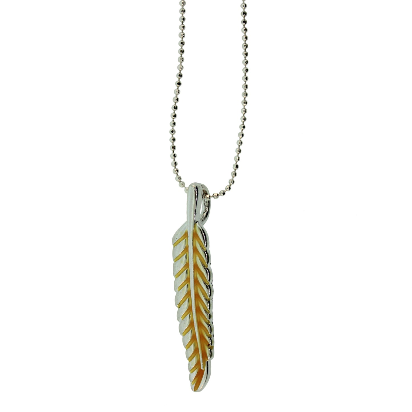 18 inch Zinc Alloy Silver Plated/ Yellow Feather Necklace
