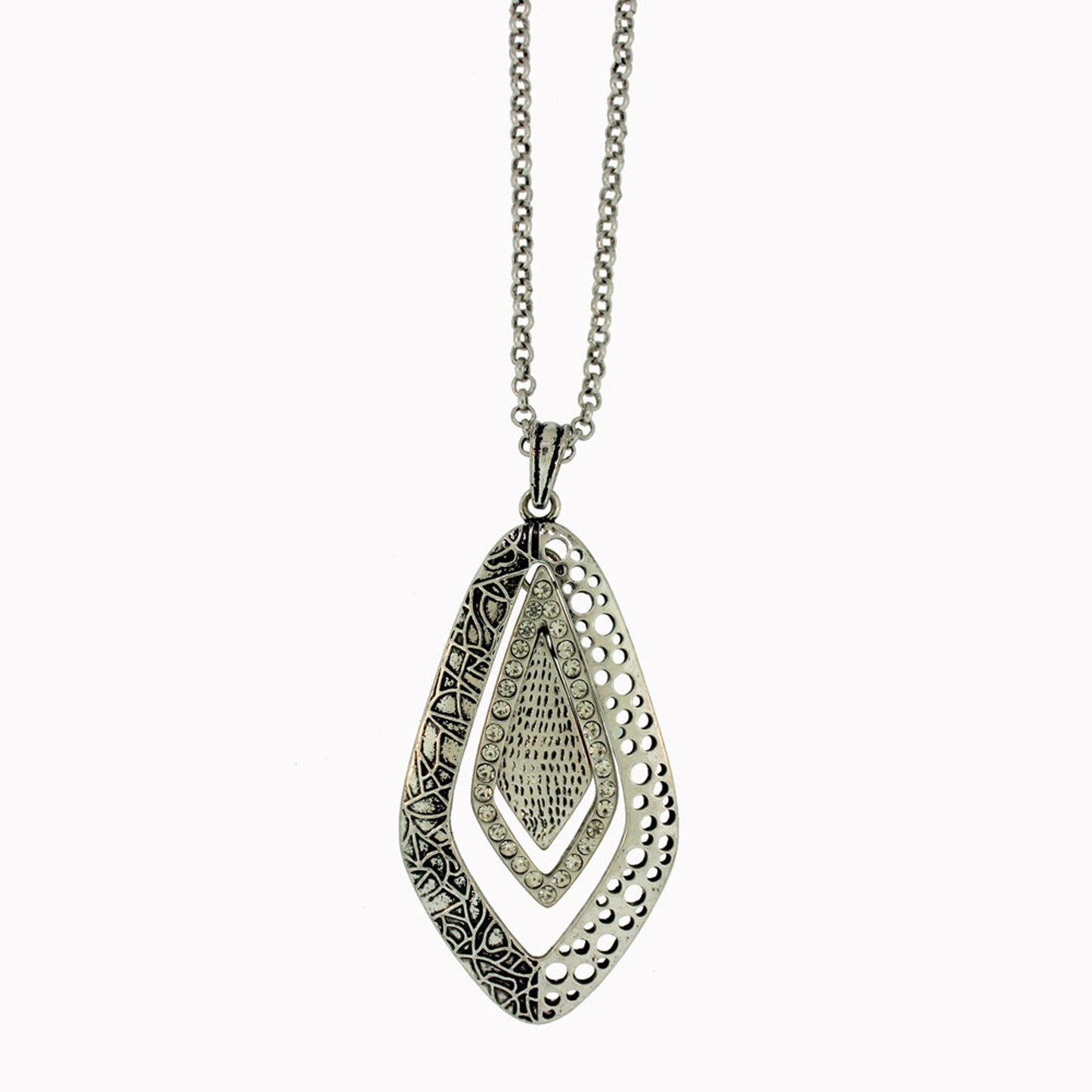 18 inch Zinc Alloy Rhodium Plated Drop Necklace