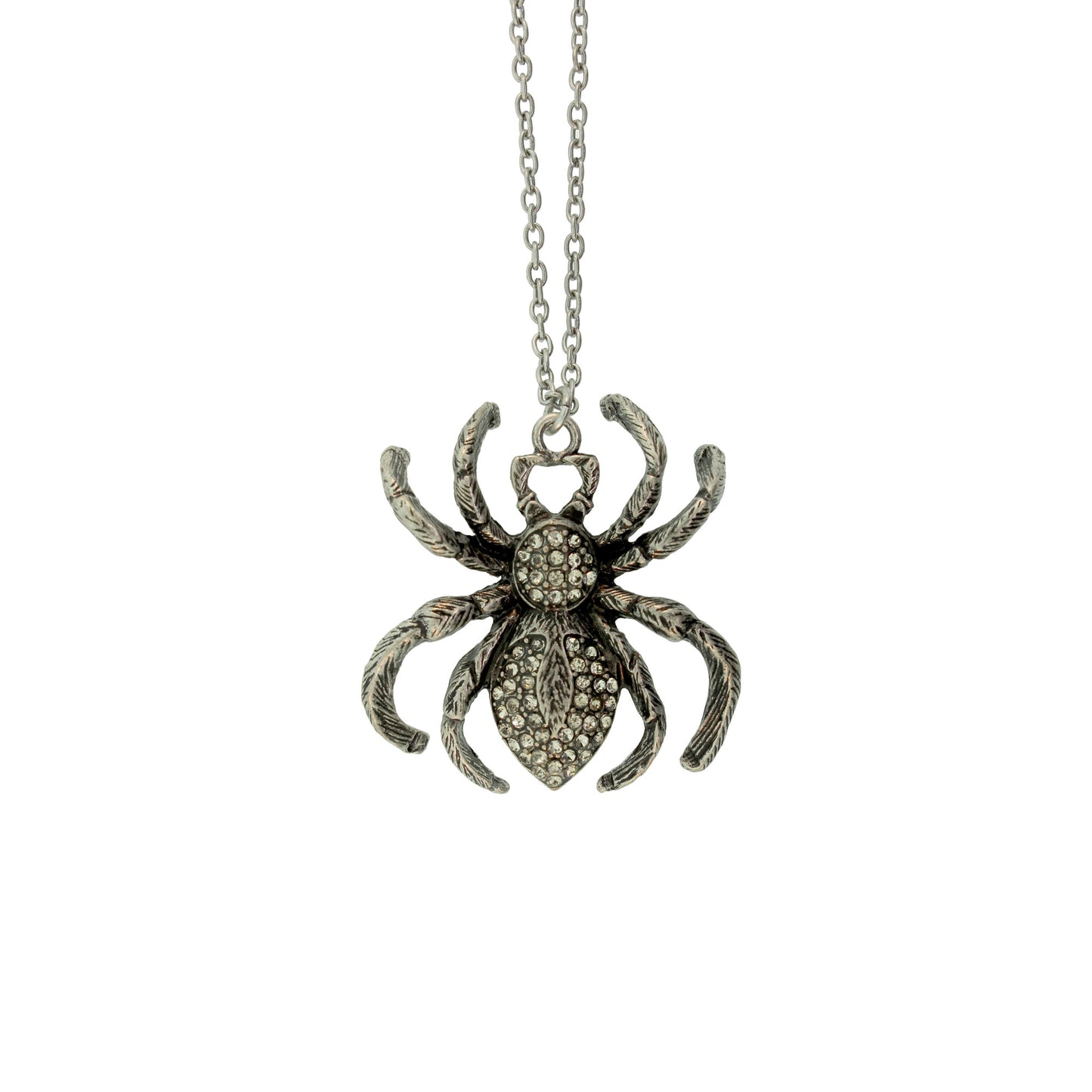 18 inch Zinc Alloy Silver Burnished Spider Necklace