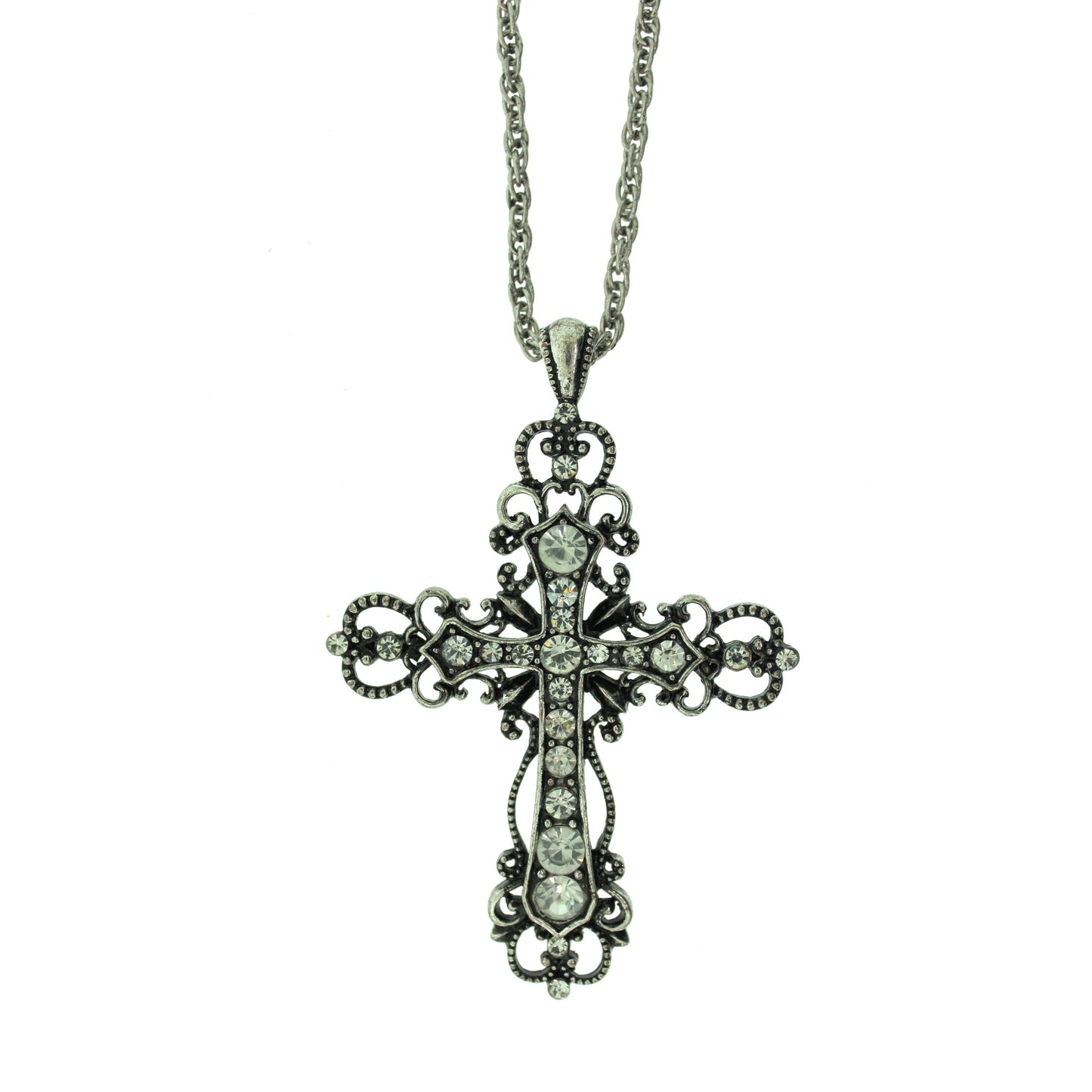 16 inch Zinc Alloy Oxidized Metal Finish Cross Necklace