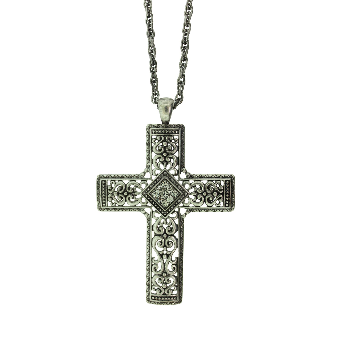16 inch Zinc Alloy Oxidized Metal Finish Cross Necklace