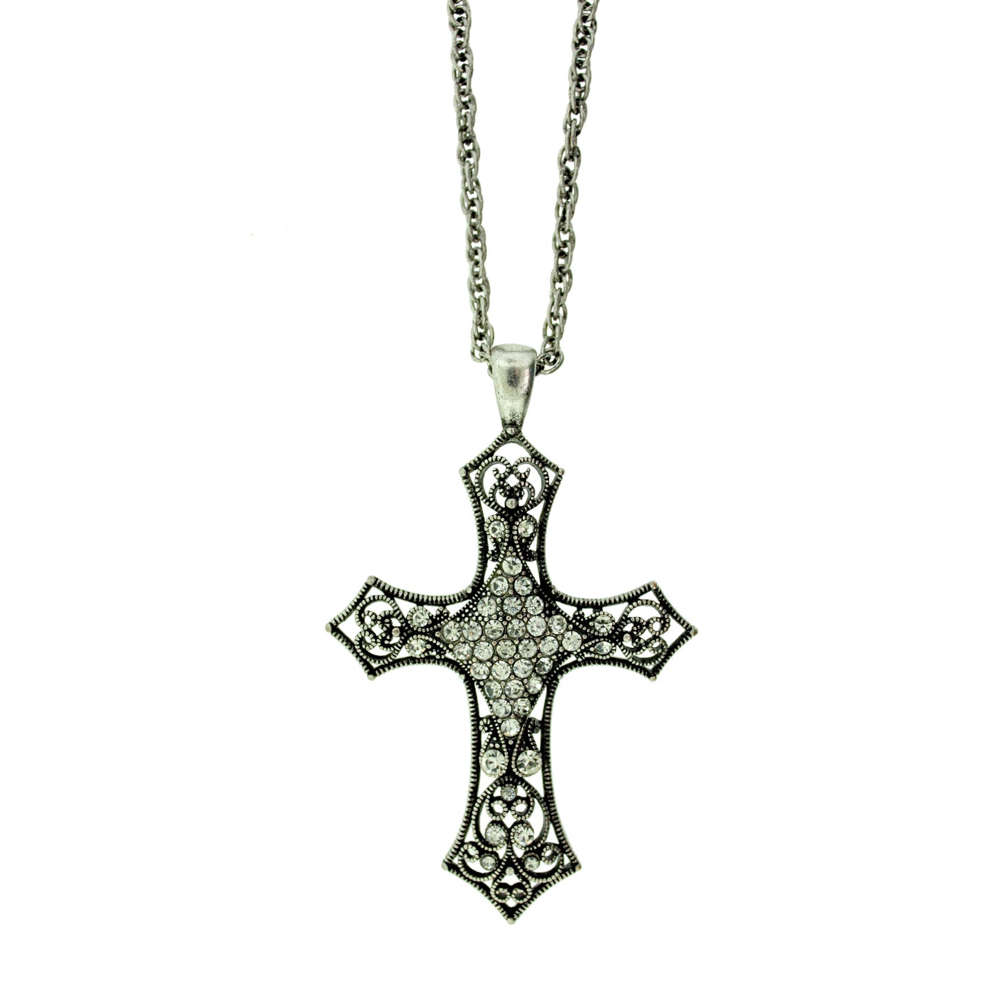 20 inch Zinc Alloy Oxidized Metal Finish Cross Necklace