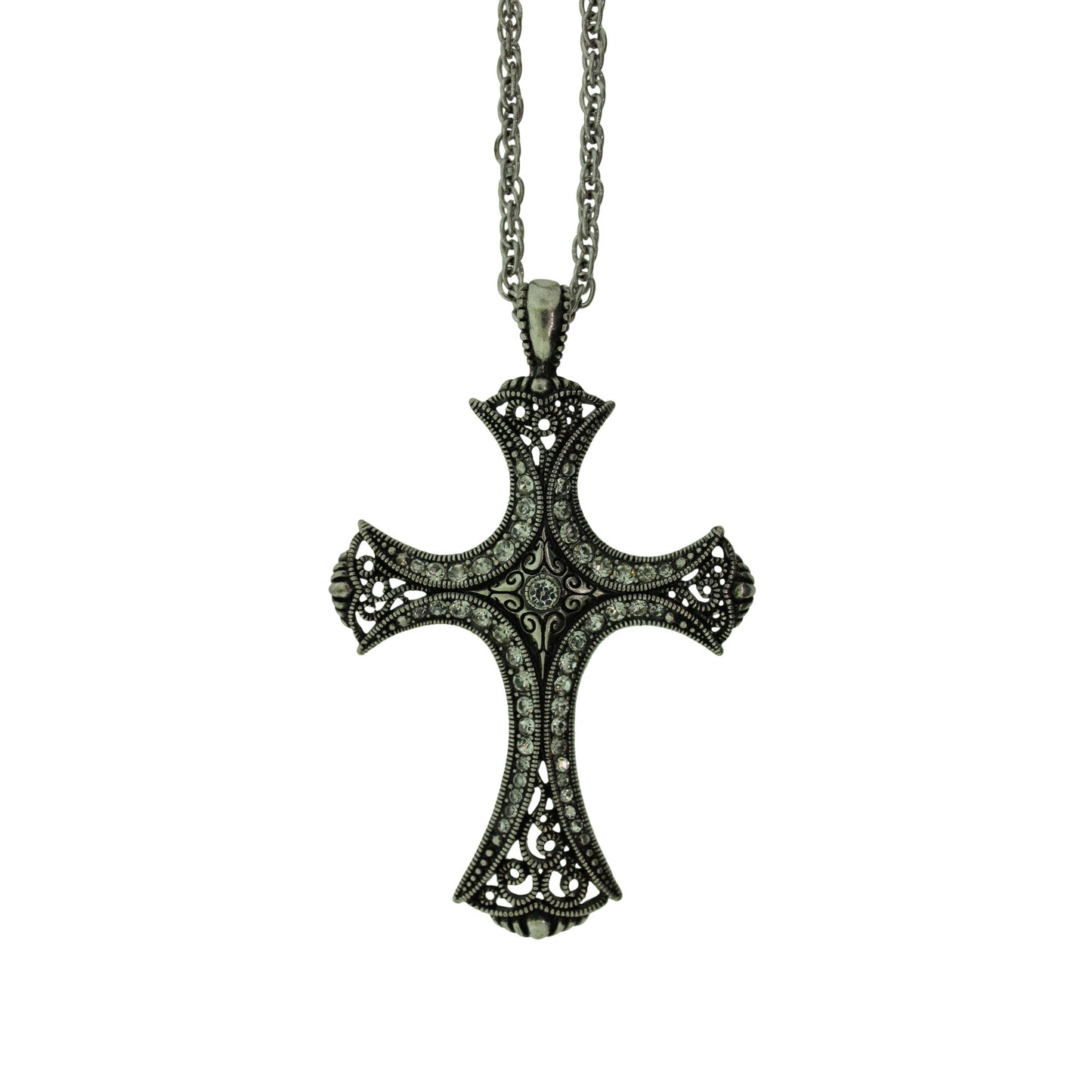18 inch Zinc Alloy Oxidized Metal Finish Cross Necklace
