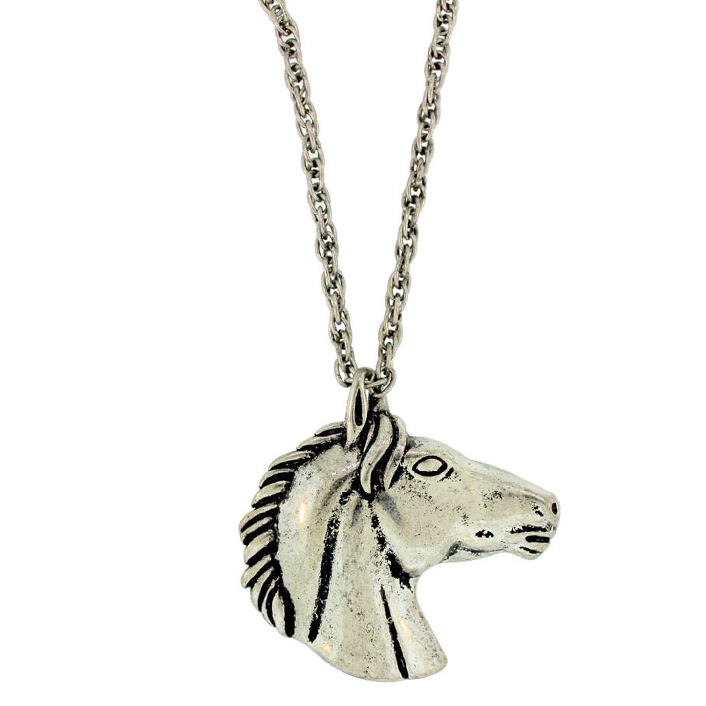 Zinc Alloy Silver Plated Horse Head Necklace