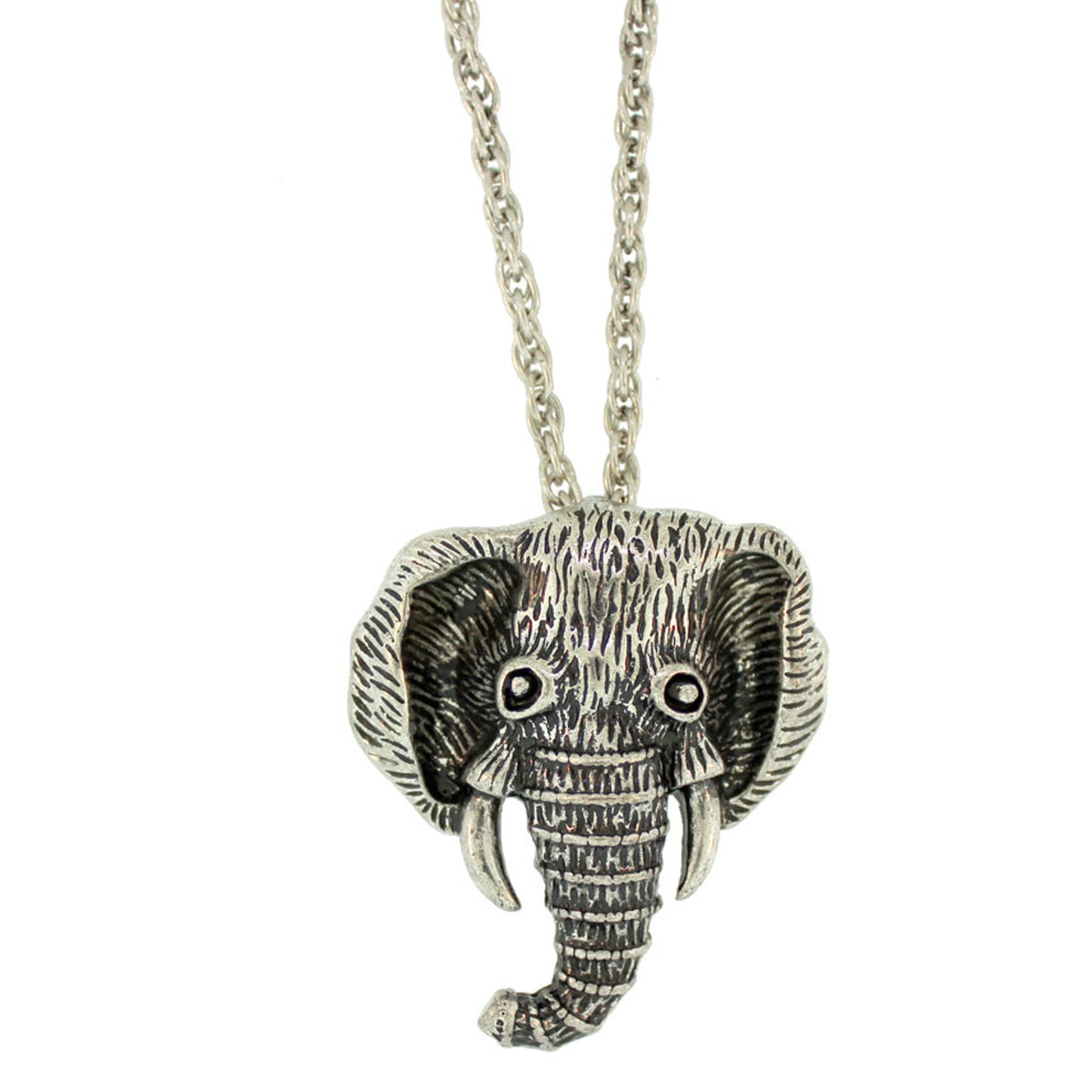 Zinc Alloy Burnished Silver Finish Elephant Head Necklace