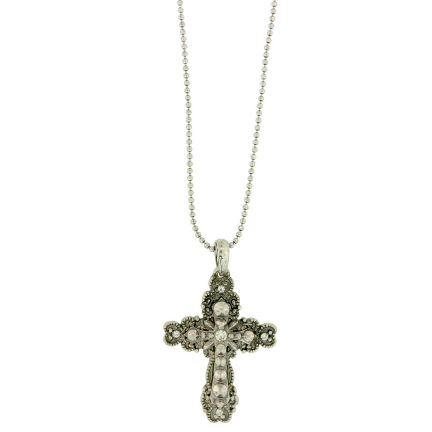 18 inch Zinc Alloy Silver Plated Cross Necklace