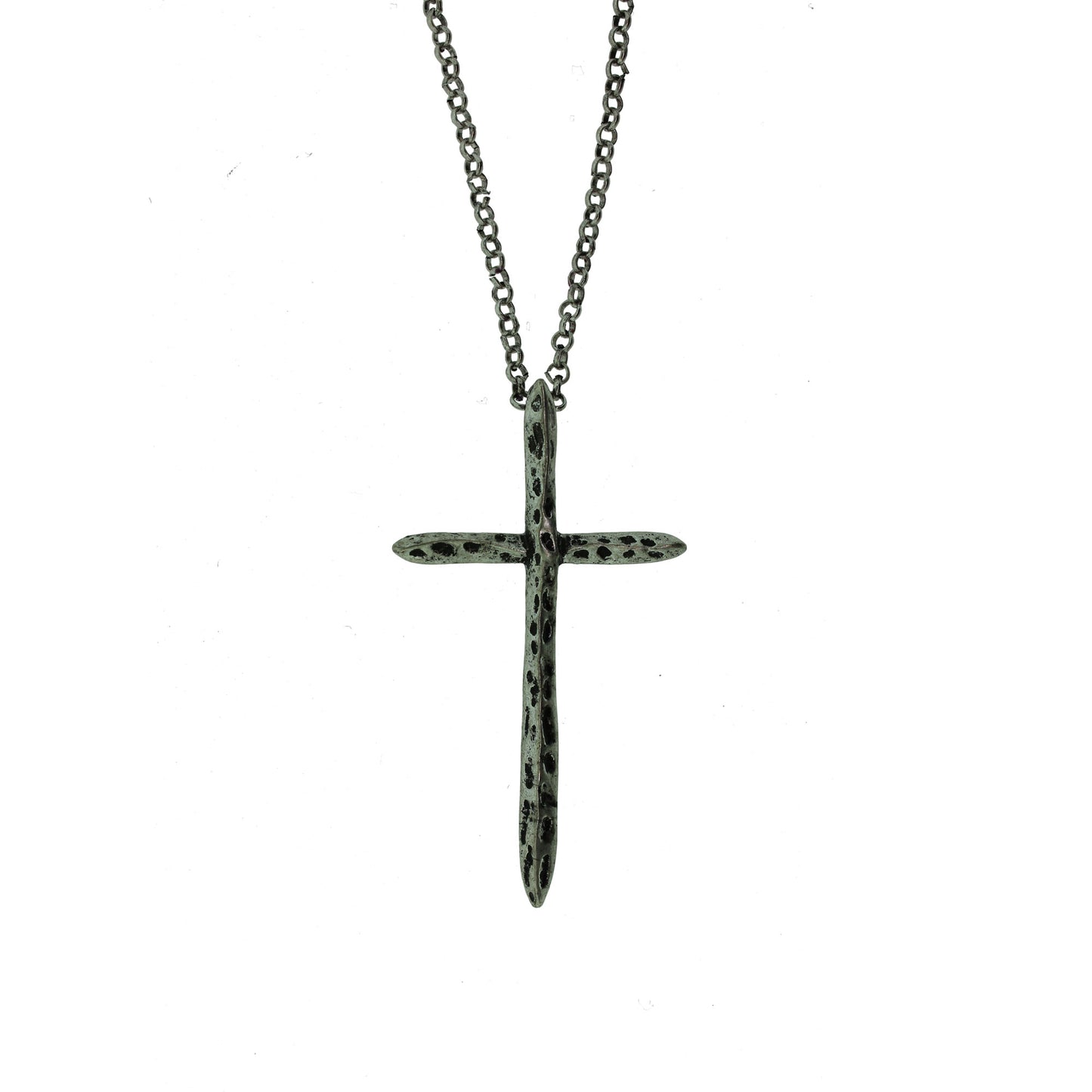 18 inch Zinc Alloy Oxidized Metal Finish Cross Necklace