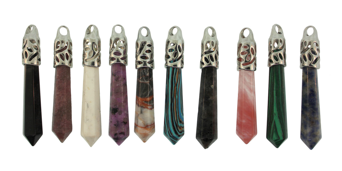 62mm Mixed Stones Natural & Synthetic Inlay Cap Taper Point Pendants