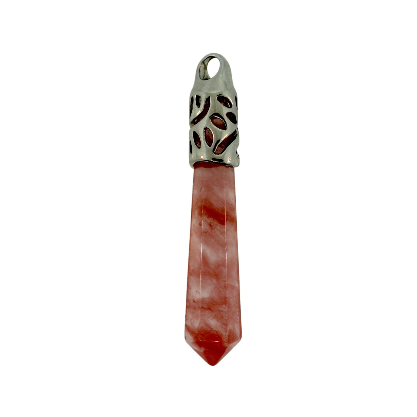 62mm Cherry Quartz Glass Inlay Cap Taper Point Pendants