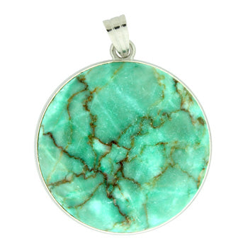 33X50mm Green Matrix Stone Coin Pendants