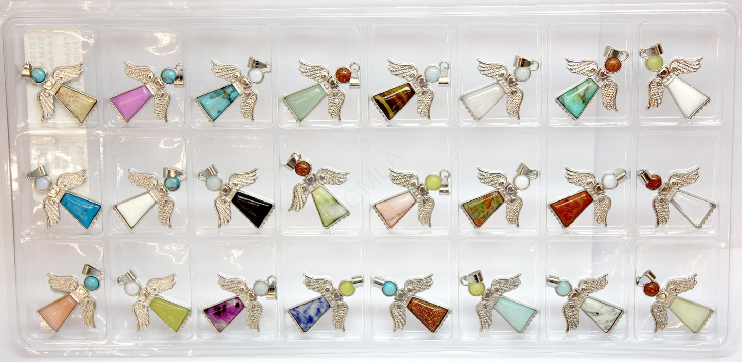 31X38mm Assorted Stone Angel Pendants