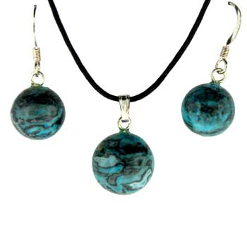 Blue Laguna Lace Dyed Round Pendants & Earrings