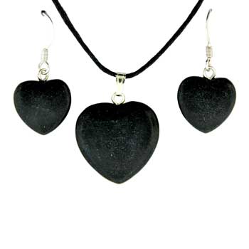 15 / 22mm Black Jasper Heart Pendants & Earrings