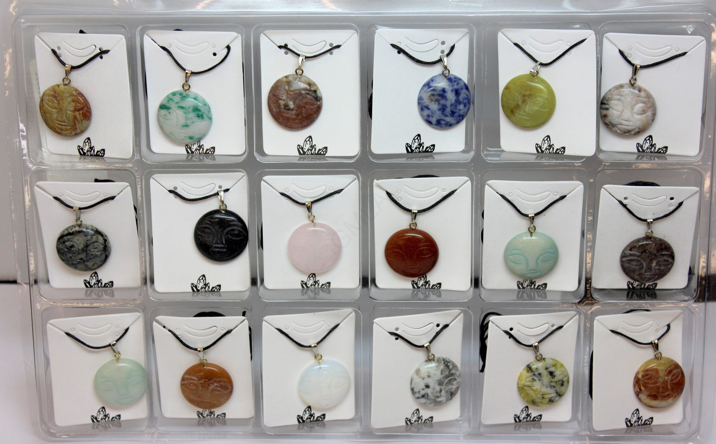 23mm Assorted Stone Carved Moon Face Pendants