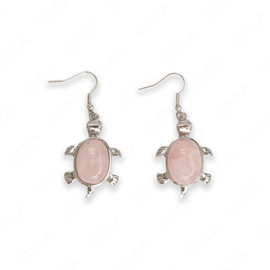 Rose Quartz Oval Turtle Earrings