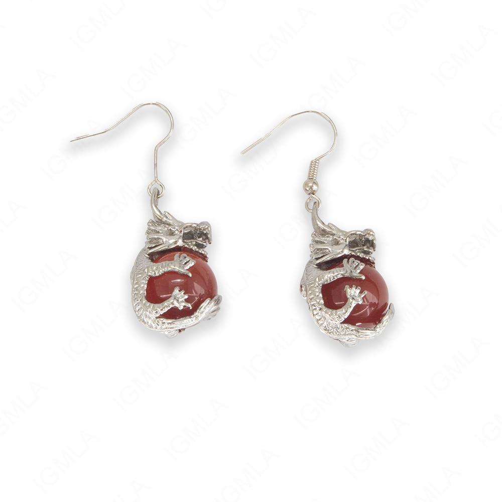 Red Agate Round Dragon Earrings