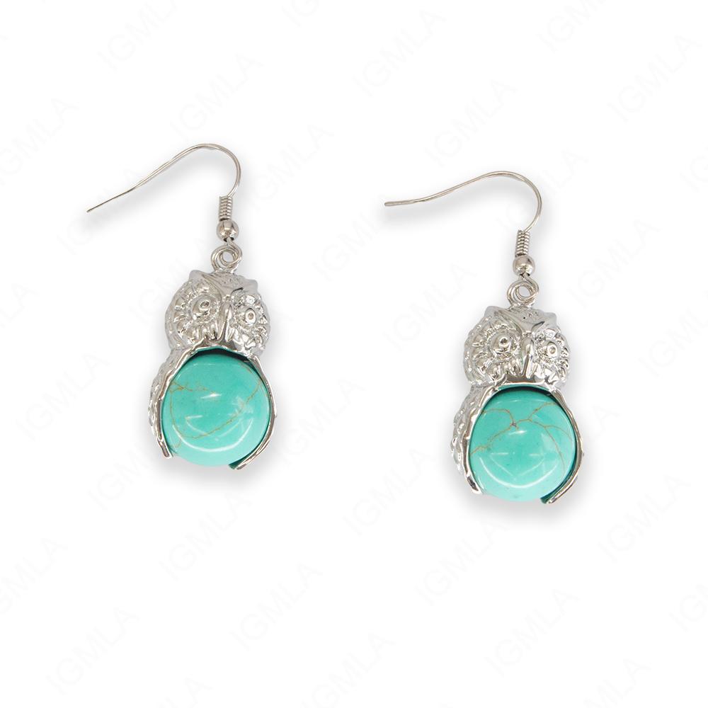 Blue Magnesite Round Owl Earrings