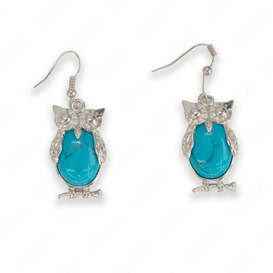 Synthetic Turquoise Oval Owl Earrings