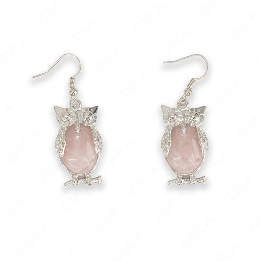 Rose Quartz Oval Owl Earrings