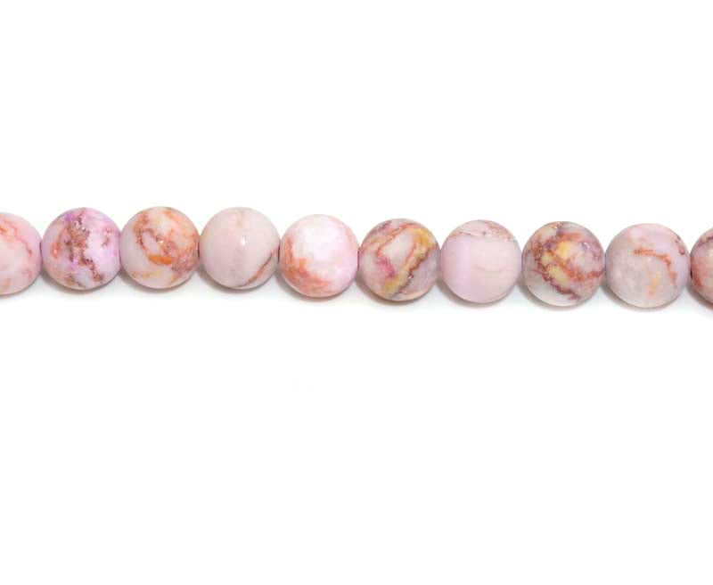 8mm Dyed Pink Matrix Stone Round Matt Beads