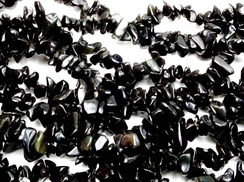 36 inch Black Obsidian Chips Beads
