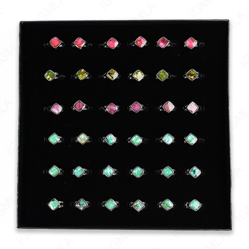 Paua Shell Square Rings 36 Pc Box