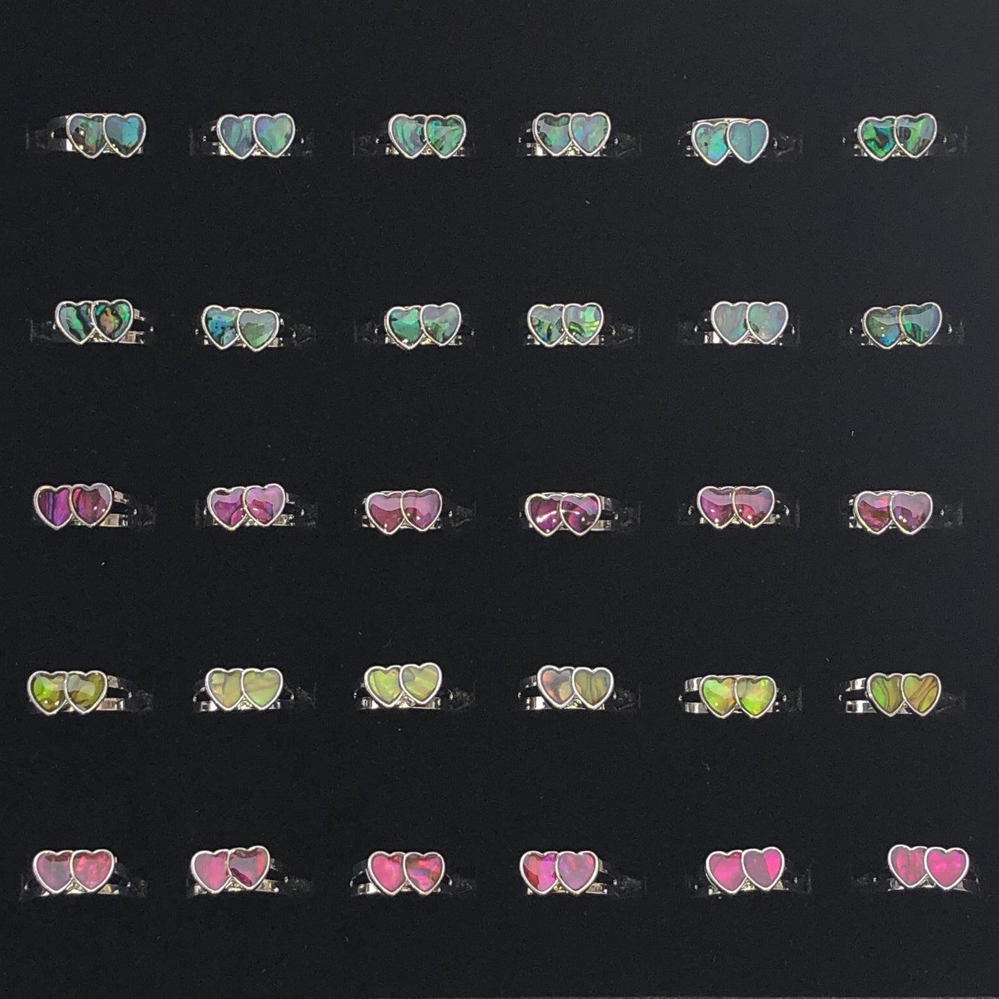 Paua Shell Double Heart Rings 36 Pc Box