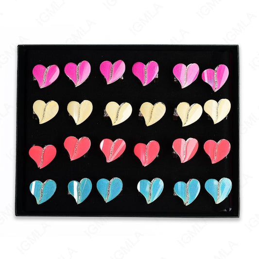 Assorted Colors Split Heart Rings 24 Pc Box