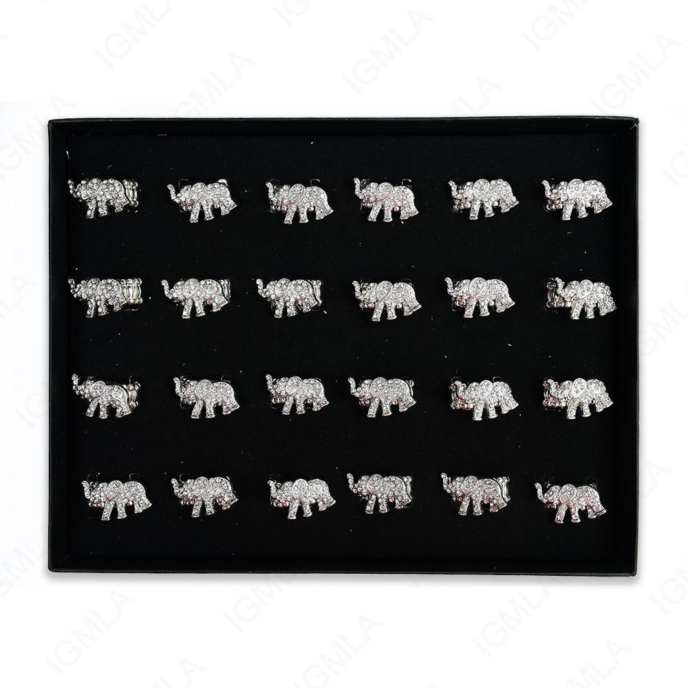 Clear Rine Stone Elephant Rings 24 Pc Box
