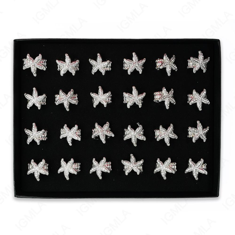 Clear Rine Stone Star Fish Rings 24 Pc Box