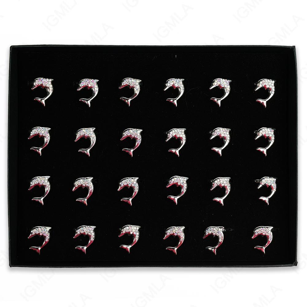 Rainbow Rine Stone Dolphin Rings 24 Pc Box