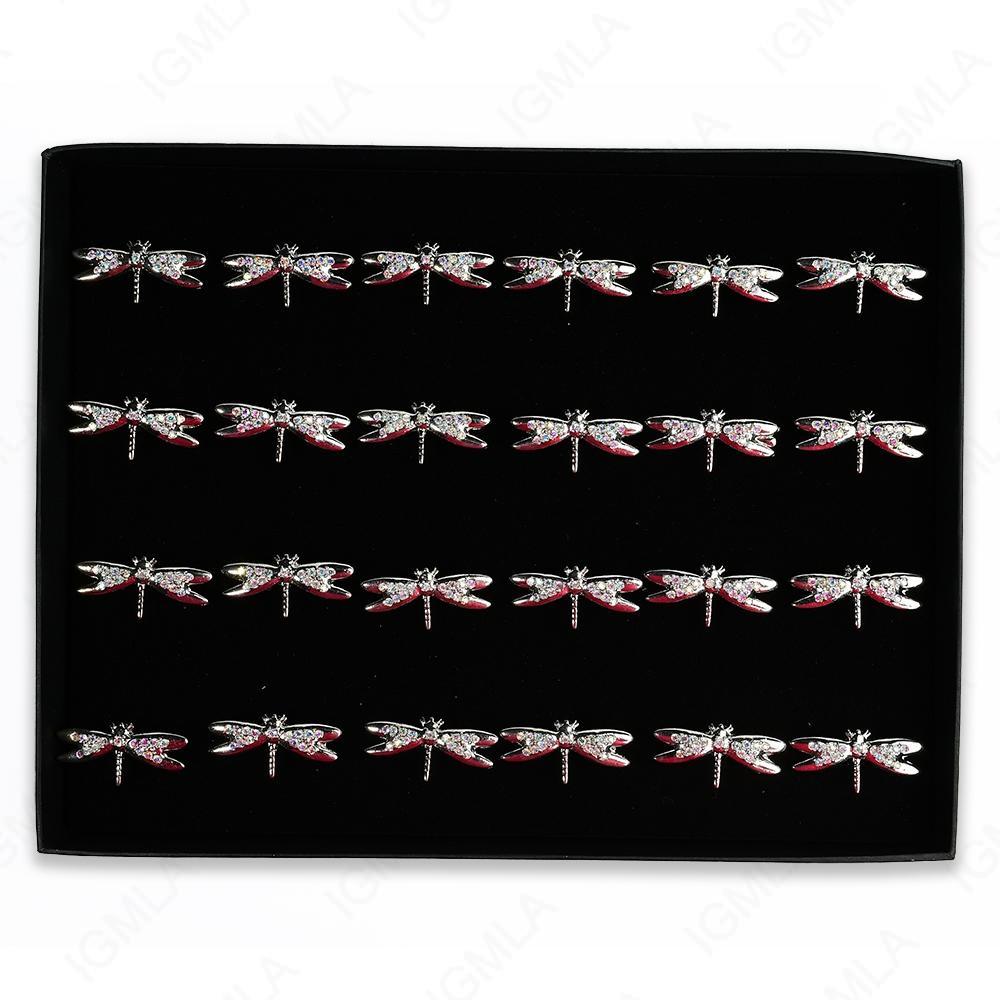 Rainbow Rine Stone Dragon Fly Rings 24 Pc Box