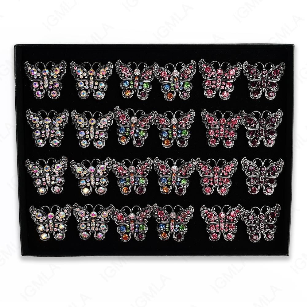 Burnish Silver Plated Ab Clear 8Pc Multi Butter Fly Rings 24 Pc Box